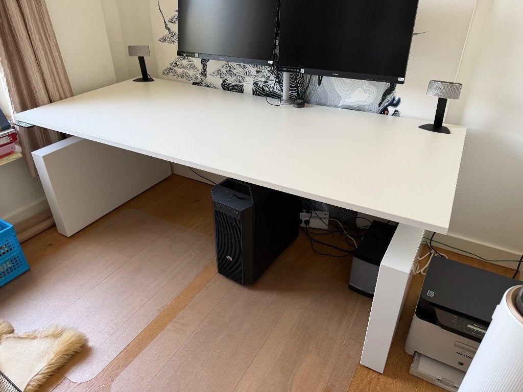 OMT professioneel elektrisch zit sta bureau wit 200 x 90, Ophalen, Metaal, Zo goed als nieuw, 200 cm