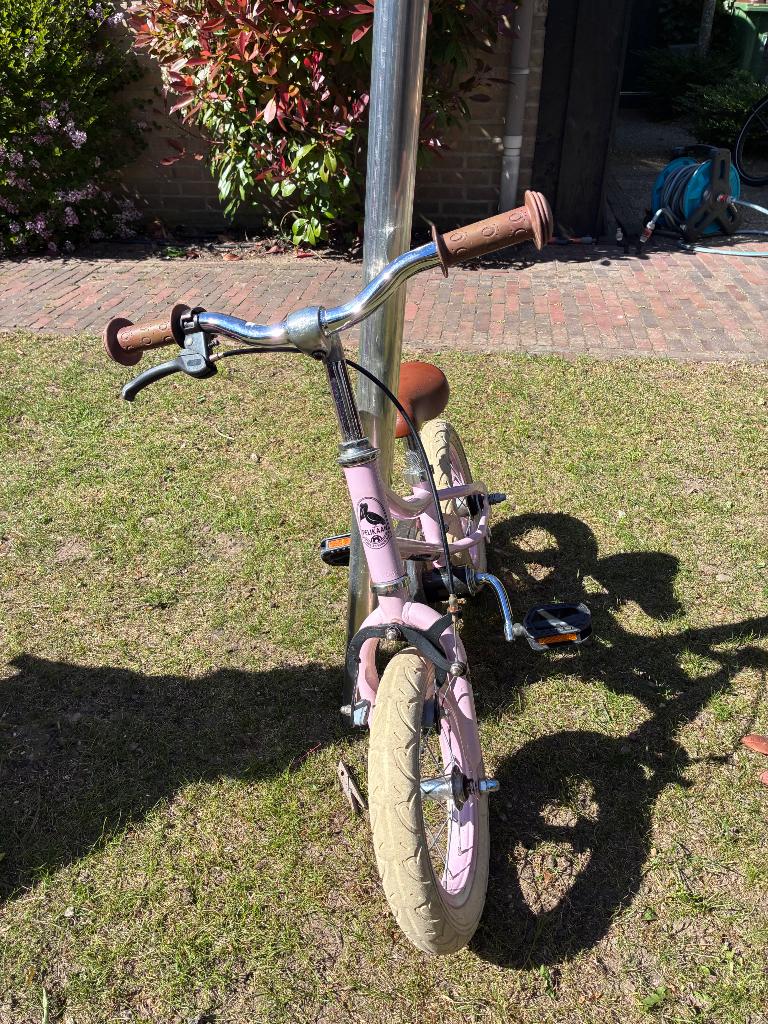 GRATIS kinderfietsje, roze van merk pelikaan, Ophalen, Terugtraprem, Gebruikt, 14 inch of minder