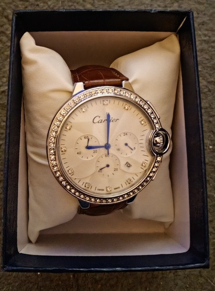 CARTIER  BALLON BLEU CHRONOGRAAF HORLOGE, Overige merken, Leer, Staal, Polshorloge