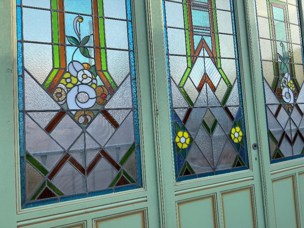 3 - delige set Jugendstil glas in lood deuren 259x241cm., Ophalen