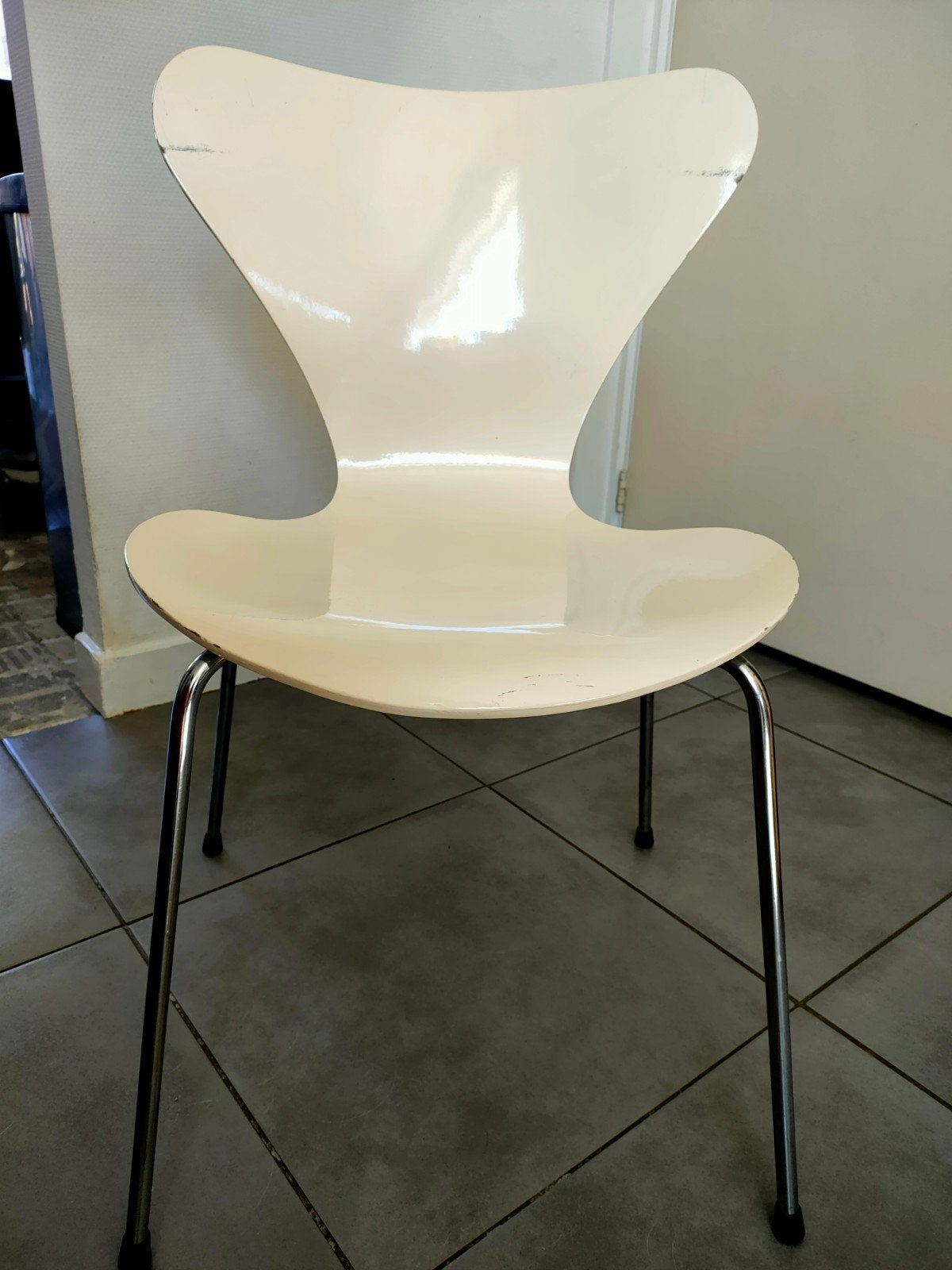 Fritz Hansen design tafel met 8 stoelen, wit, Gebruikt, 100 tot 150 cm, Design, Vijf personen of meer