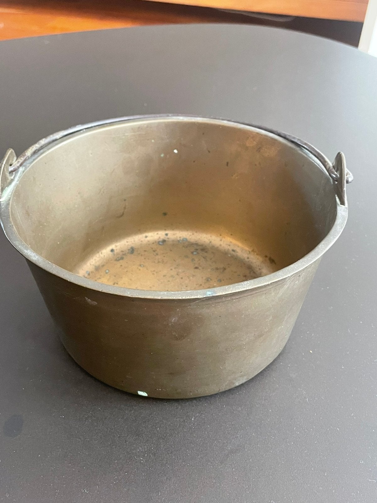 Antiek Koperen potje met hengsel, mooie patina., Ophalen of Verzenden, Koper