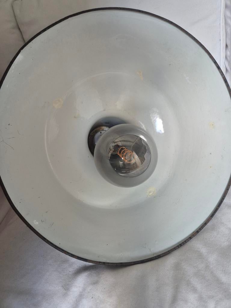 3 Vintage Emaille Lampen Zwart - Diverse Diameters, Ophalen