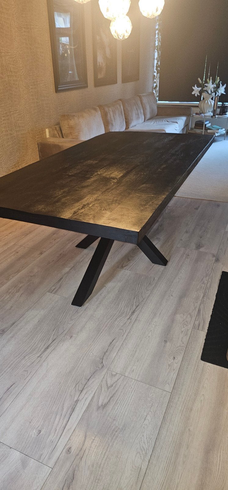 Mooie zwarte eettafel 200x100 cm met spinpoot, Ophalen, Vijf personen of meer