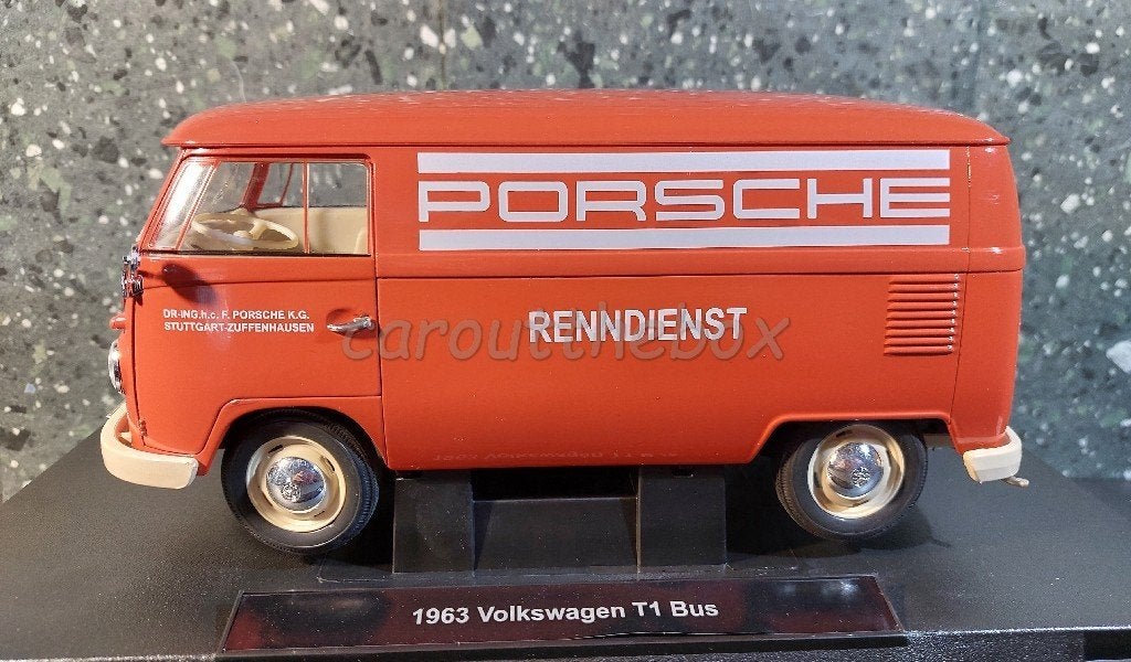 VW T1 rood PORSCHE RENNDIENST 1:18 Welly, Hobby en Vrije tijd, Verzenden, Nieuw, Auto, Welly
