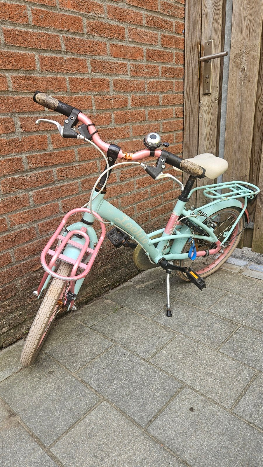 Kinderfiets Loekie 20 inch - Mintgroen/Roze, Fietsen en Brommers, Ophalen, Gebruikt, Handrem, 20 inch