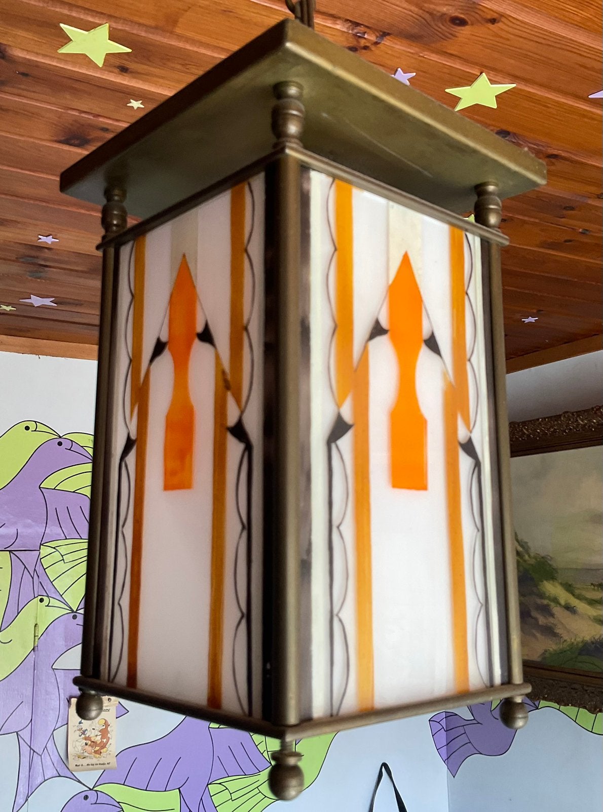 Amsterdamse school lamp gebrandschilderd, Ophalen of Verzenden