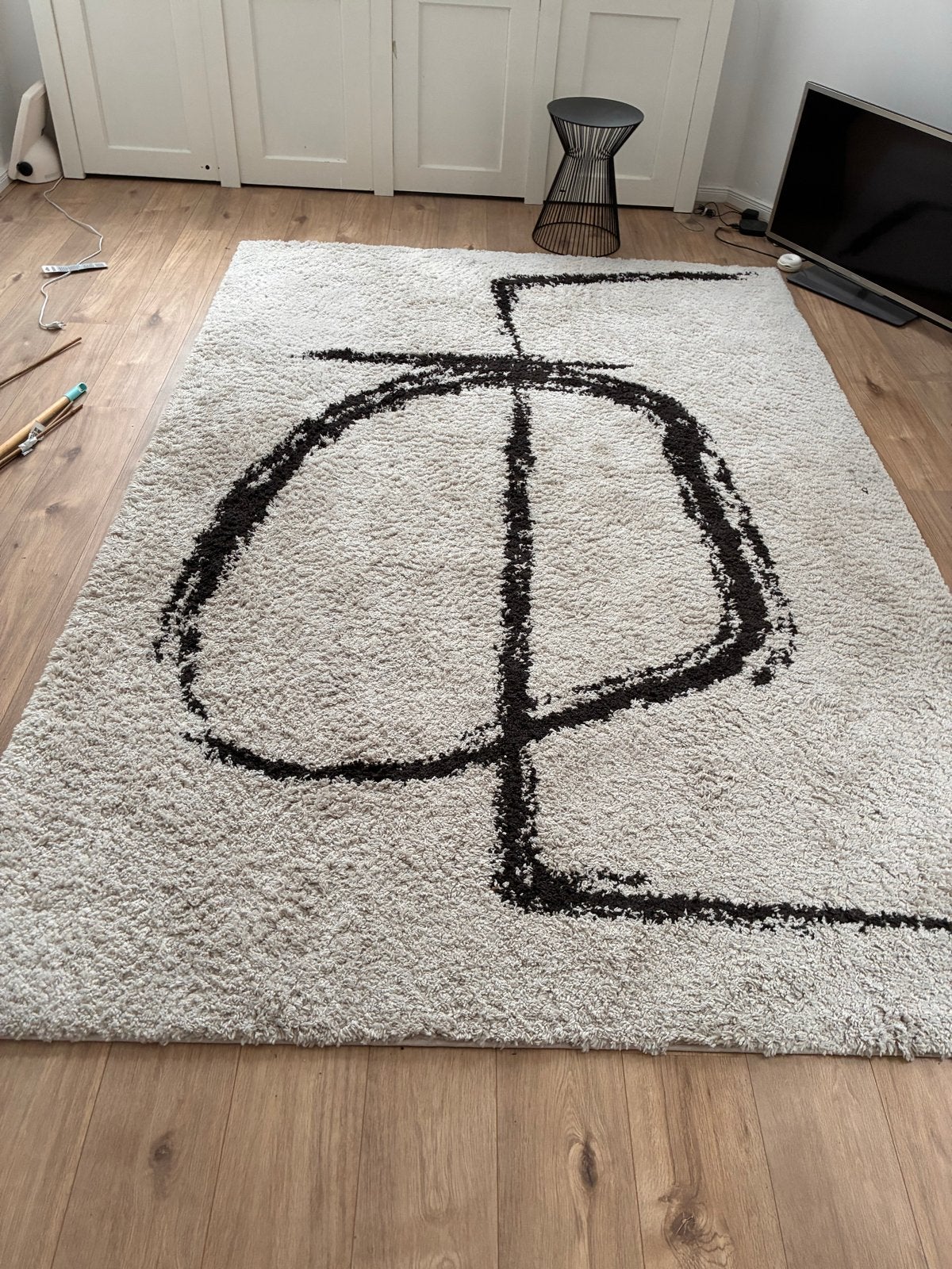 Modern hoogpolig vloerkleed met abstract patroon, Ophalen, Japandi, 150 tot 200 cm, Grijs