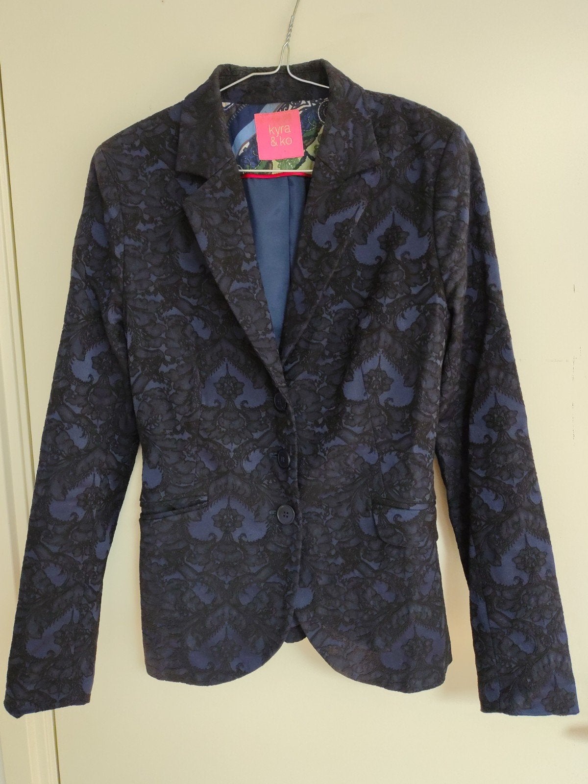 Kyra & Ko blazer donkerblauw/zwart patroon - Maat S, Blauw, Ophalen of Verzenden, Zo goed als nieuw, Jasje