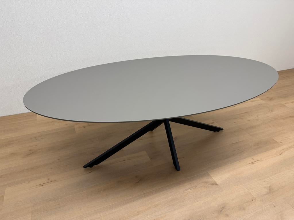 Ovale eettafel HPL Antraciet 220x120 - Direct Leverbaar, 100 tot 150 cm, 200 cm of meer, Ophalen of Verzenden, Zo goed als nieuw