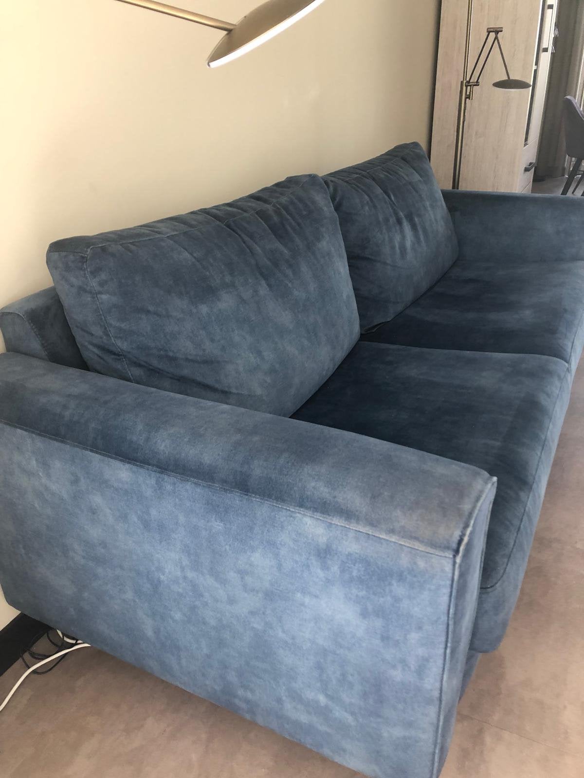 2 1/2  zits bank donkerblauw velours, Tweepersoons, 75 tot 100 cm, Ophalen of Verzenden, Zo goed als nieuw