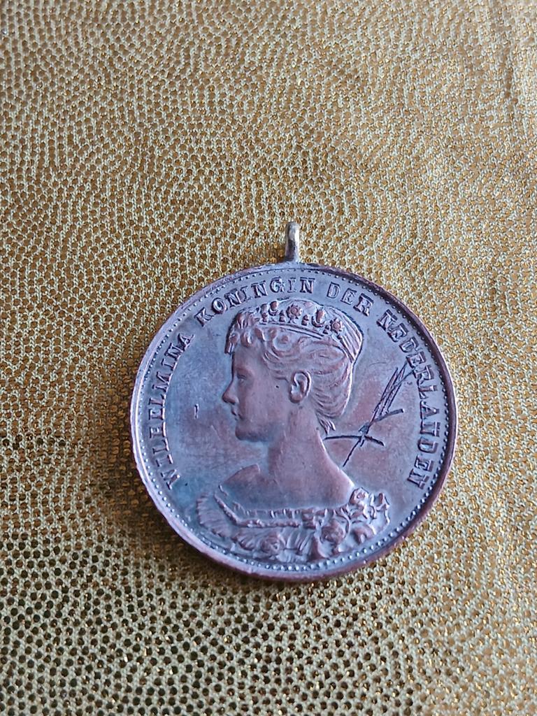 Penning hanger wilhelmina 1898 inhuldiging, Ophalen of Verzenden, Koningin Wilhelmina, Overige waardes
