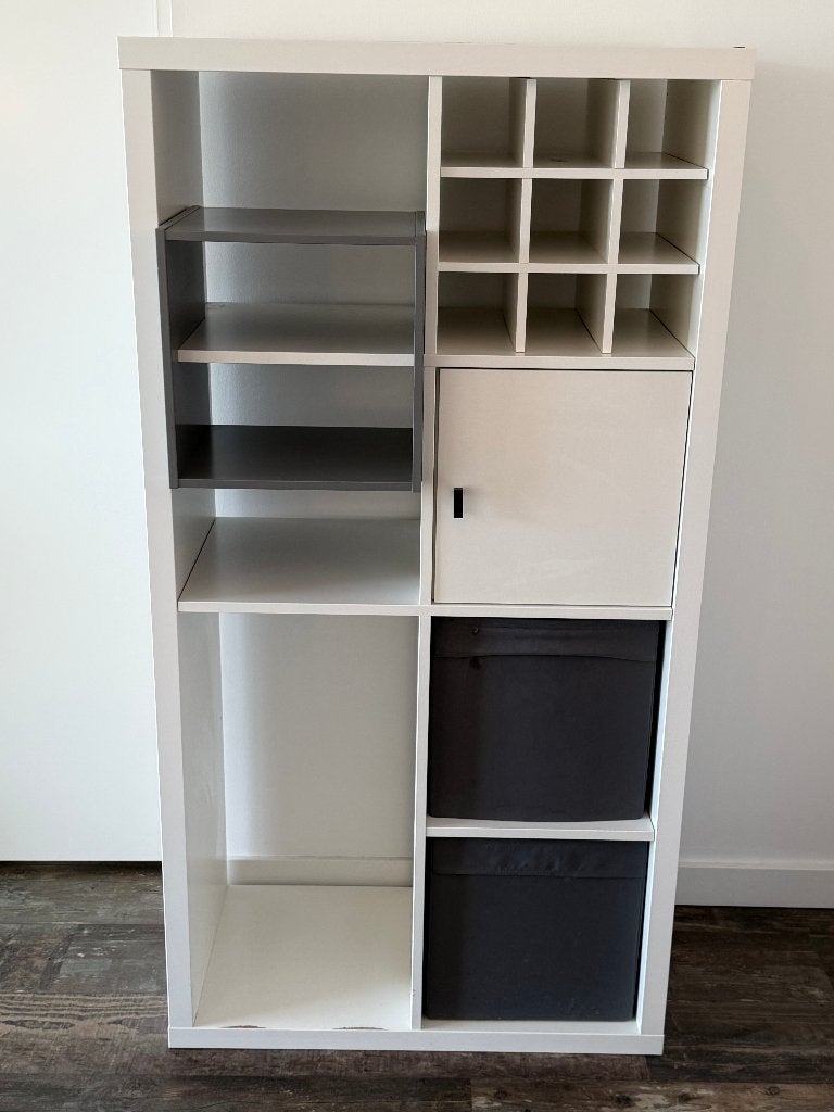 IKEA KALLAX vakkenkast wit met deur en inzetten, Ophalen, 100 tot 150 cm, 50 tot 100 cm, 25 tot 50 cm