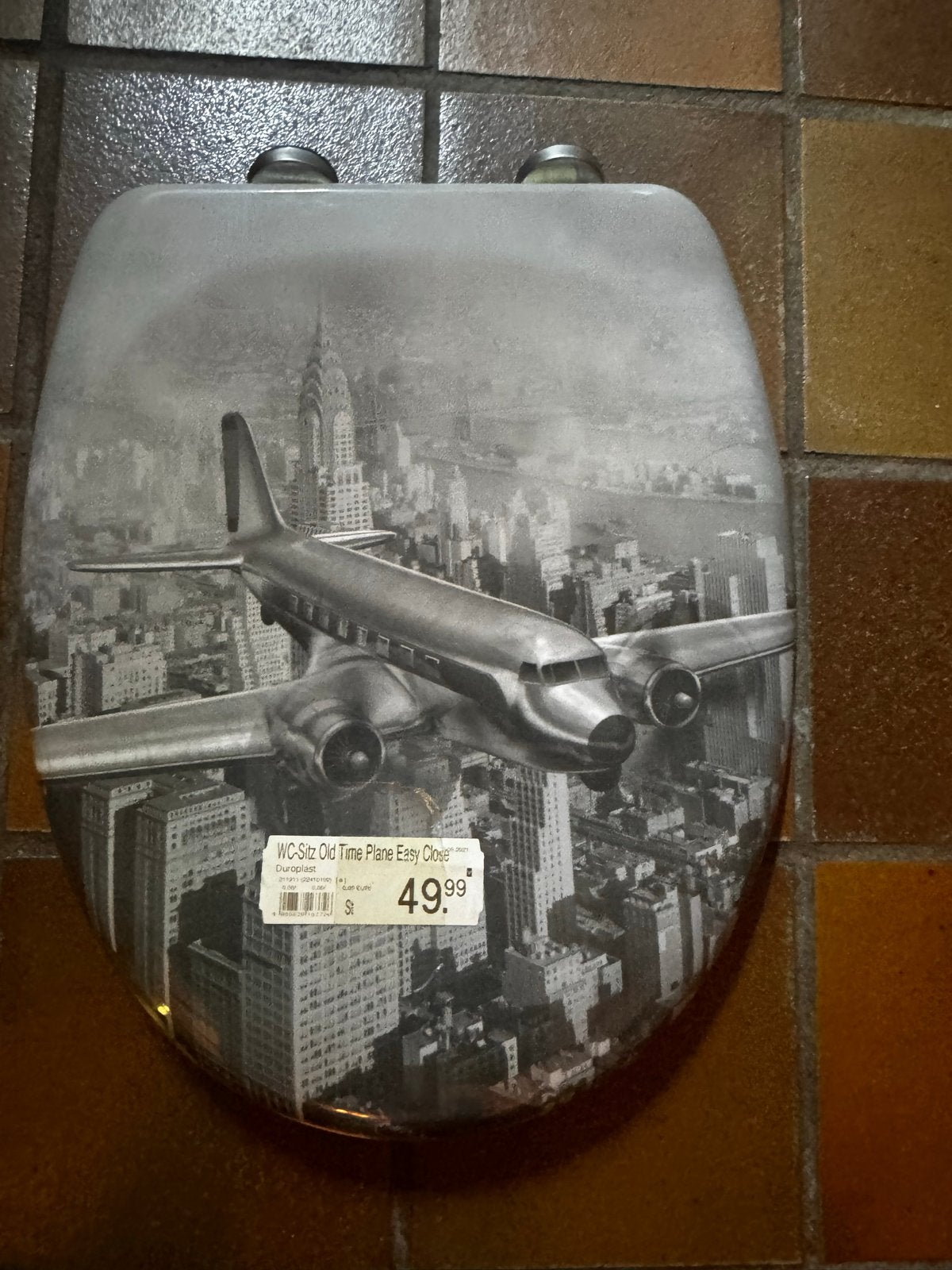 WC-bril met vliegtuig en stad design, Doe-het-zelf en Verbouw, Sanitair, Ophalen, Nieuw, Toilet
