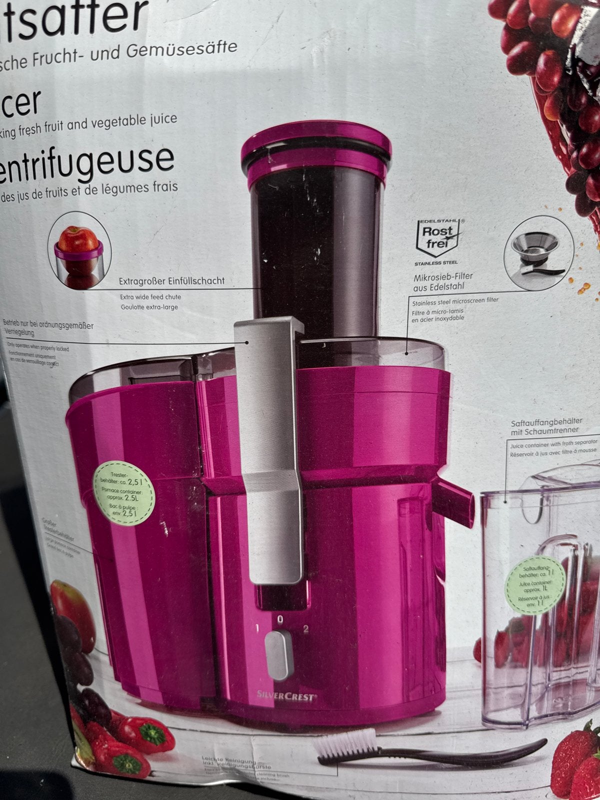 Silvercrest Sapcentrifuge - Roestvrij staal - Roze, Ophalen, Zo goed als nieuw, Elektrisch, Sapcentrifuge