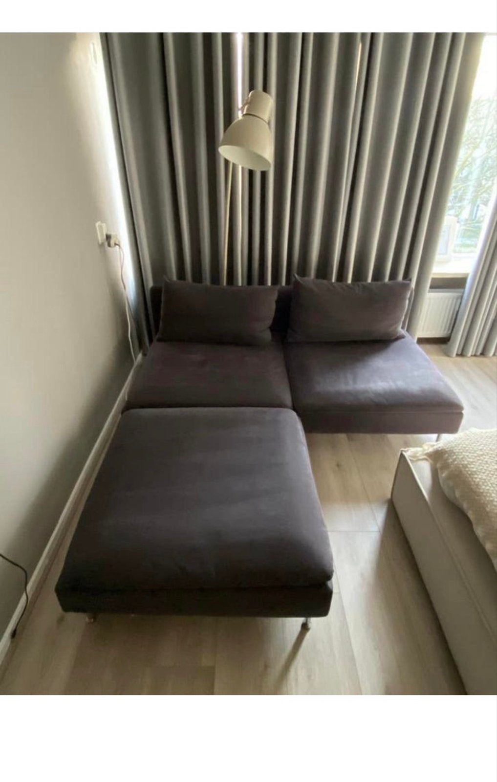 IKEA soderhamn met chaise longue donkergrijs, 250 tot 300 cm, Gebruikt, 125 tot 150 cm, Hoekbank