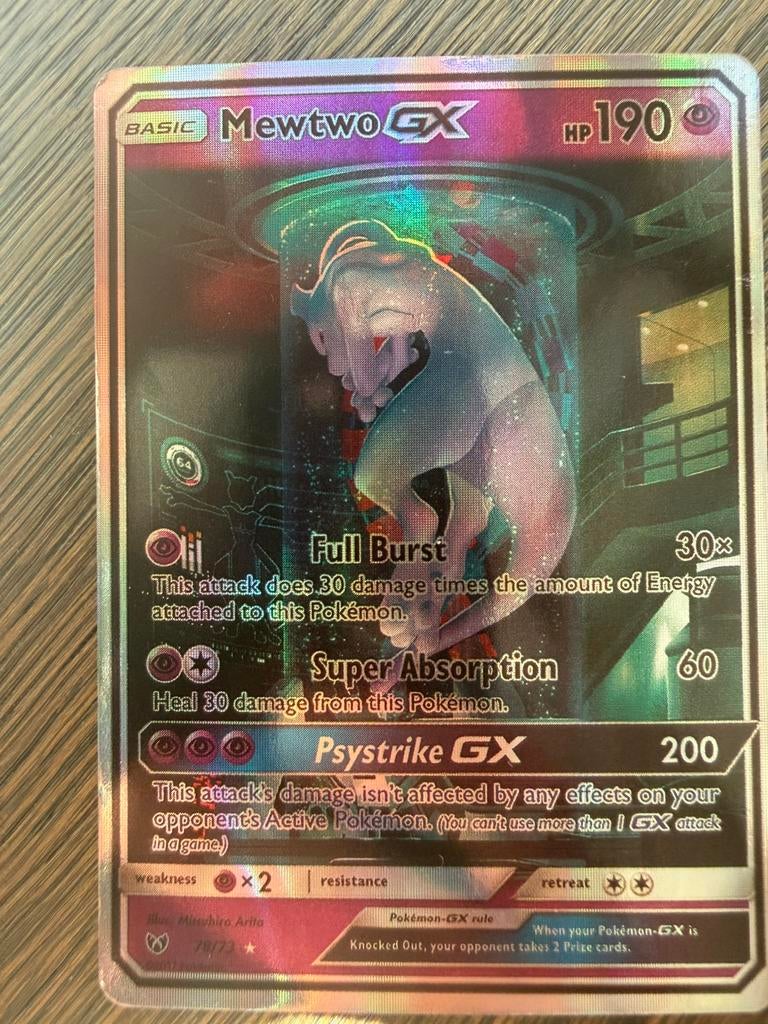 Mewtwo GX Pokémon Kaart - Full Art (78/73), Ophalen of Verzenden, Zo goed als nieuw, Losse kaart, Foil
