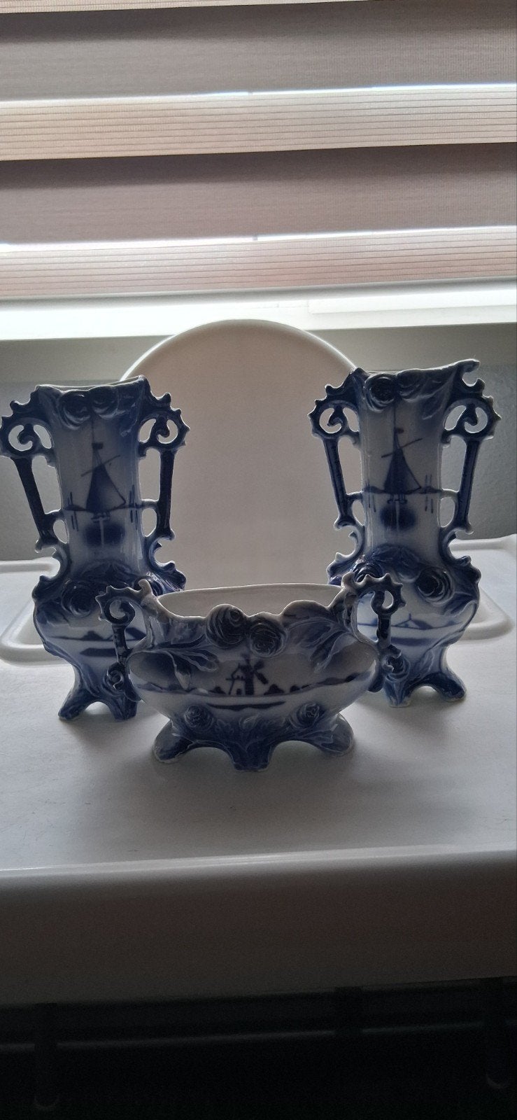 Delfts Blauw vaasjes en schaal set, Ophalen of Verzenden
