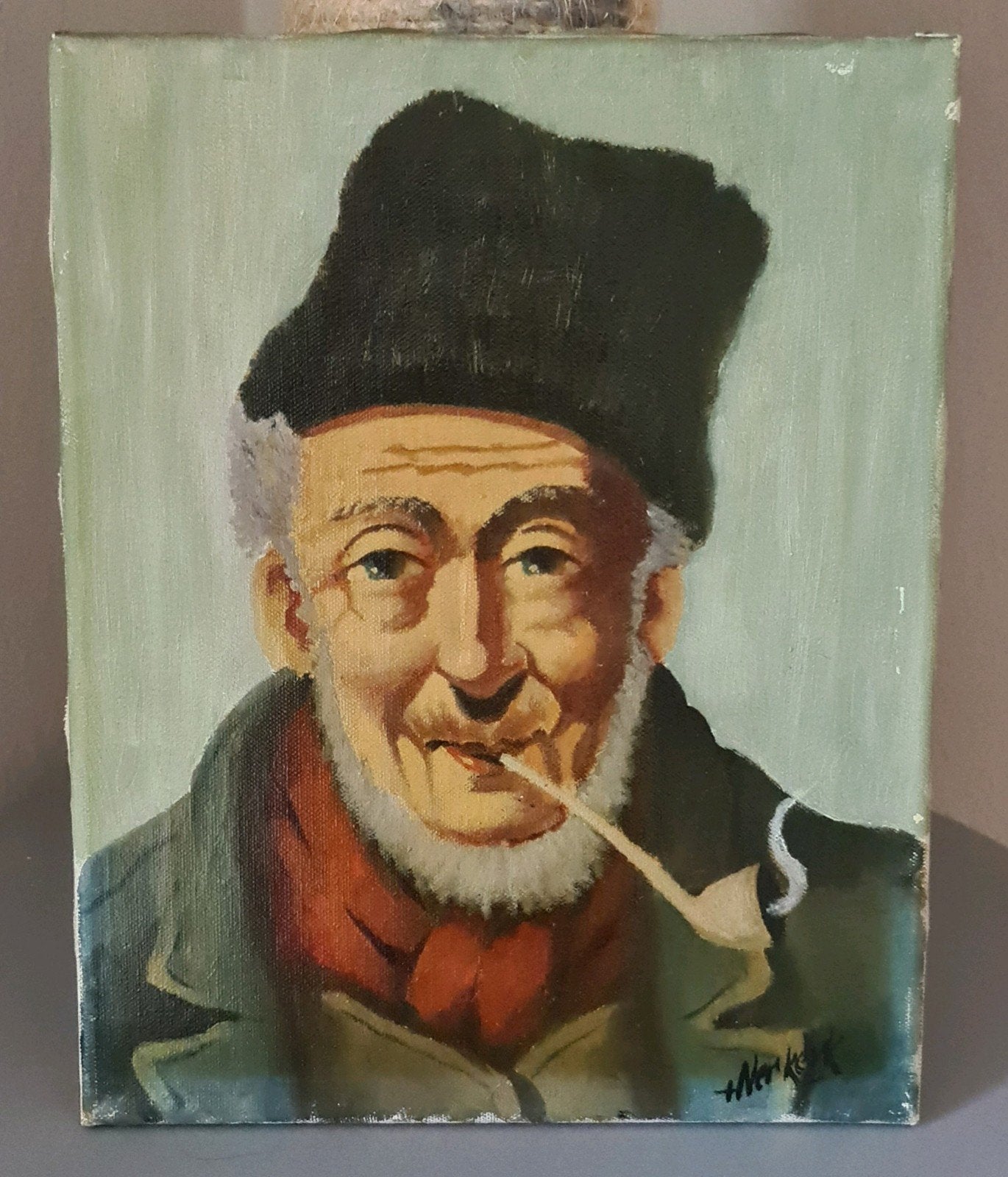 Antieke oleografie / reproductie op doek – Portret man met p, Antiek en Kunst, Kunst | Schilderijen | Klassiek, Ophalen of Verzenden