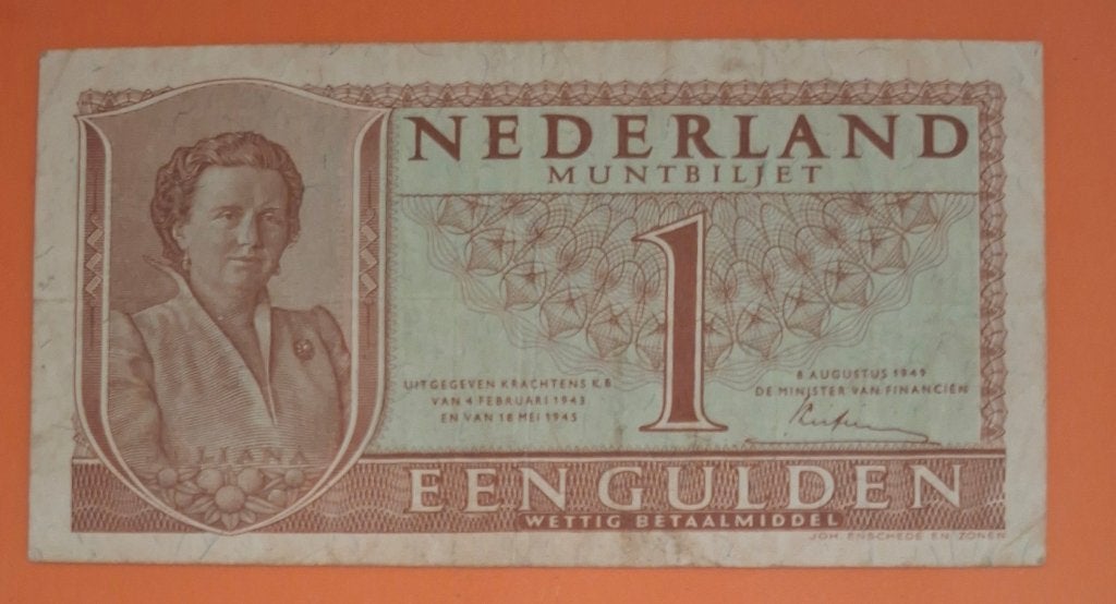 Muntbiljet 1 gulden 1949, 1e cijfertype, cat. PL7.a1, Postzegels en Munten, Verzenden, 1 gulden, Los biljet