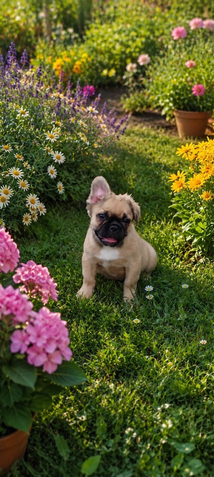 Franse bulldog fluffy tricolor pup, Dieren en Toebehoren, 15 weken tot 1 jaar, Reu, Parvo, Bulldog