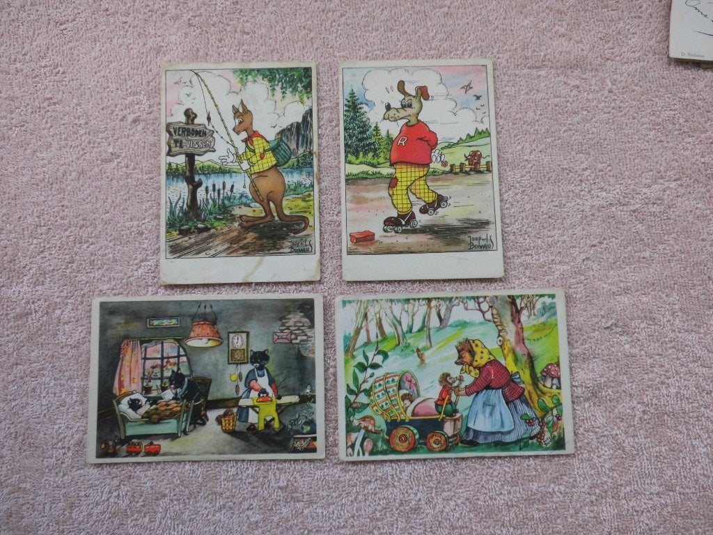 Set van 4 vintage prentbriefkaarten met dierenfiguren, Ophalen of Verzenden, Voor 1920, Gelopen, Kinderen