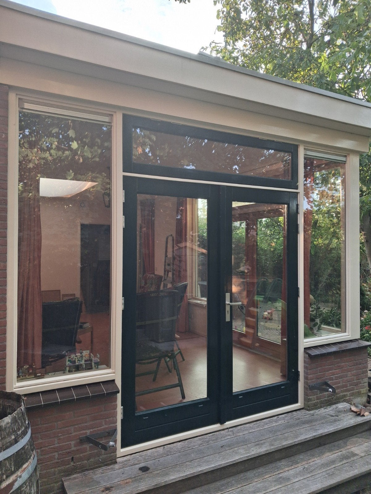 2x hardhouten pui met dubbele tuindeuren met dubbelglas hr++, Doe-het-zelf en Verbouw, Ophalen, Gebruikt, Deurkozijn, 225 cm of meer