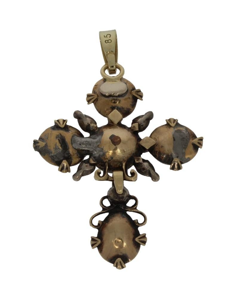Diamant kruis antieke ketting hanger goud zilver uniek, Verzenden, Goud, Hanger, Met edelsteen