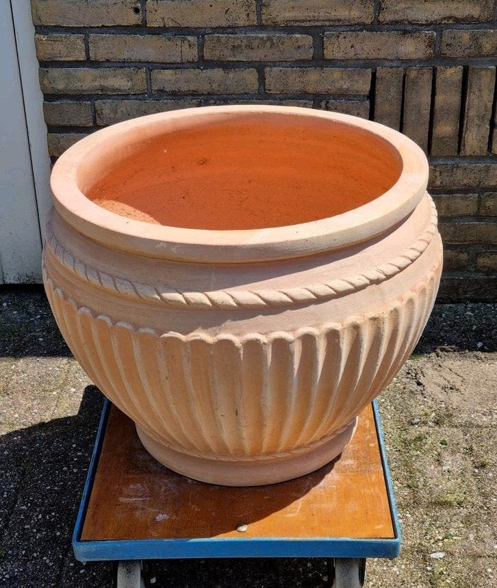 Grote 50 cm TERRACOTTA  PLANTENBAK   prachtig bol model, Ophalen, Steen, Minder dan 60 cm, Rond