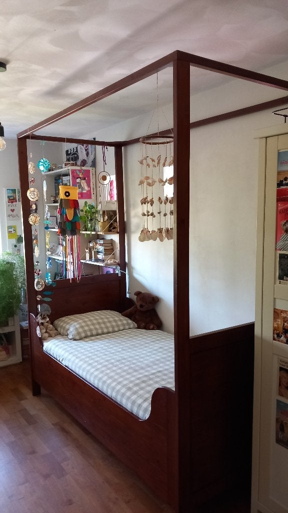 Hemelbed klassiek 190 x 90 met lattenbodem, Ophalen, 90 cm, Eenpersoons, Bruin