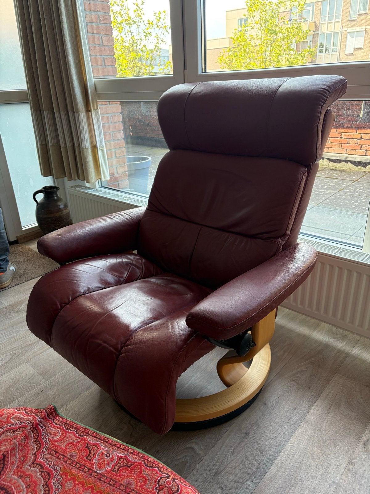 Comfortabele leren relaxfauteuil - Roodbruin, Ophalen, Gebruikt, 75 tot 100 cm, Leer