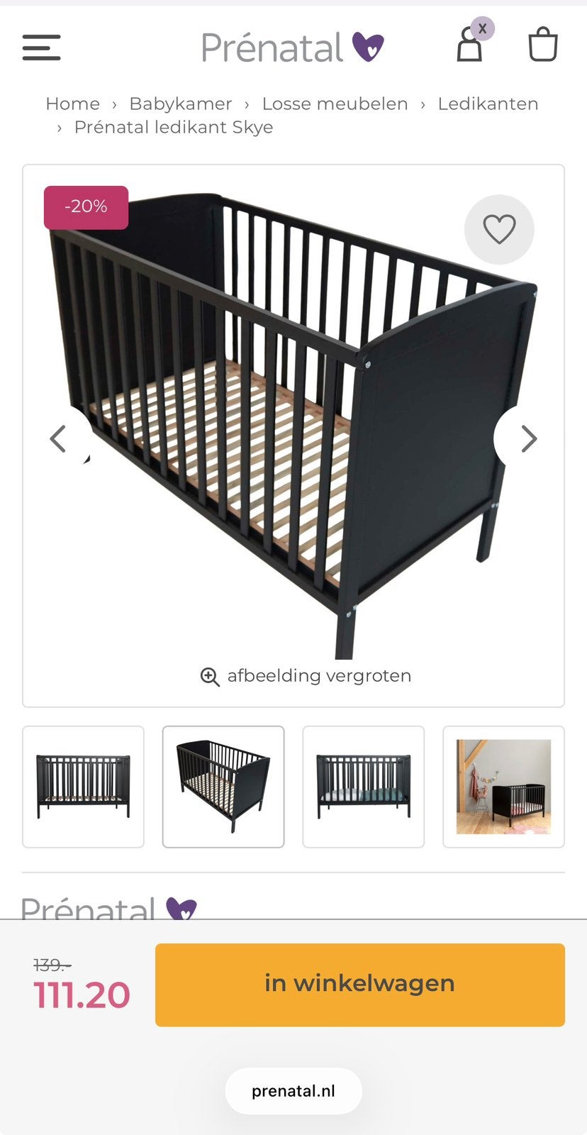 Ledikantje 60x120 (Prenatal), Ophalen of Verzenden, Zo goed als nieuw, Ledikant