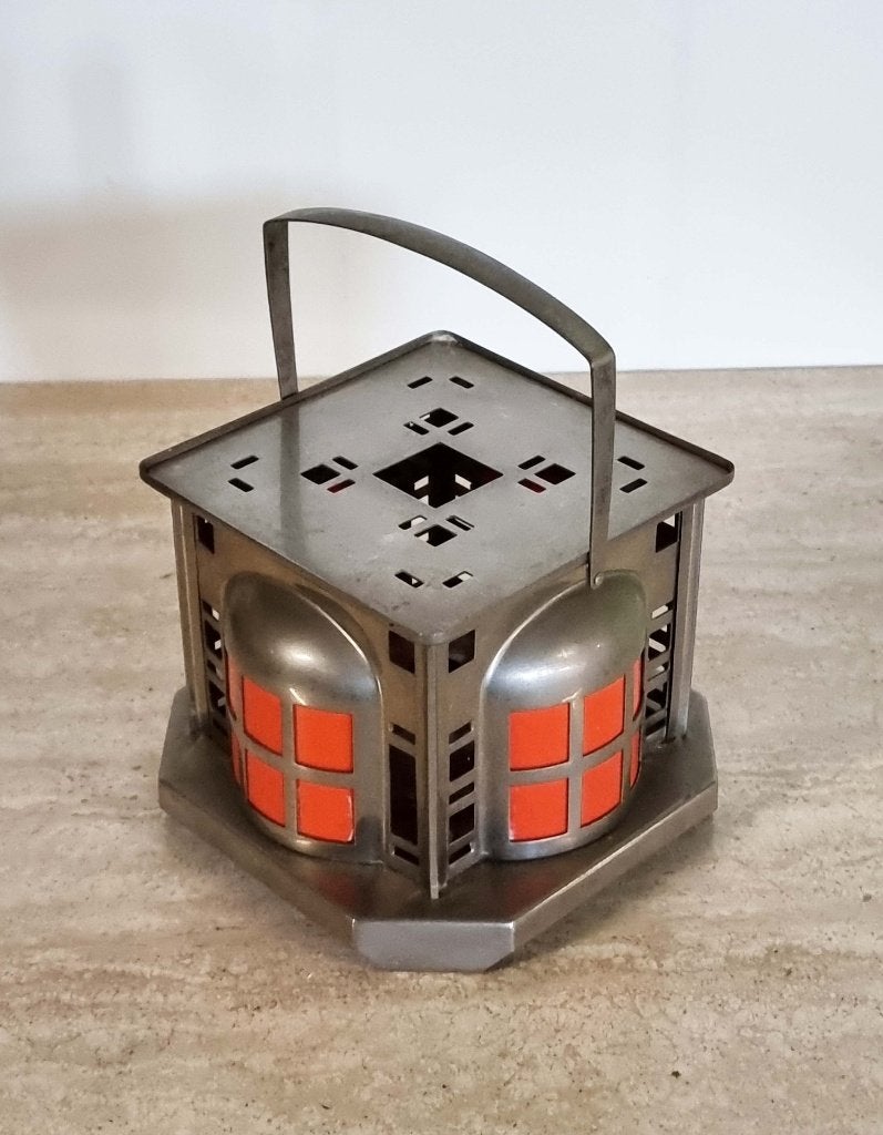 Antiek art-deco theelichtje, Antiek en Kunst, Ophalen of Verzenden, Object, Oranje, Metaal