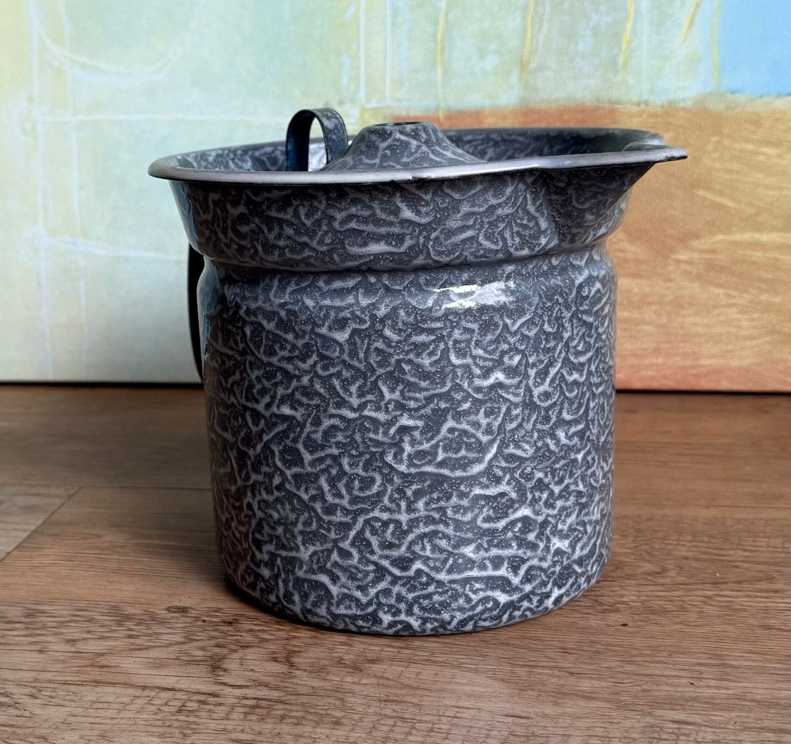 Melkkoker, grijs gewolkt emaille., Ophalen of Verzenden