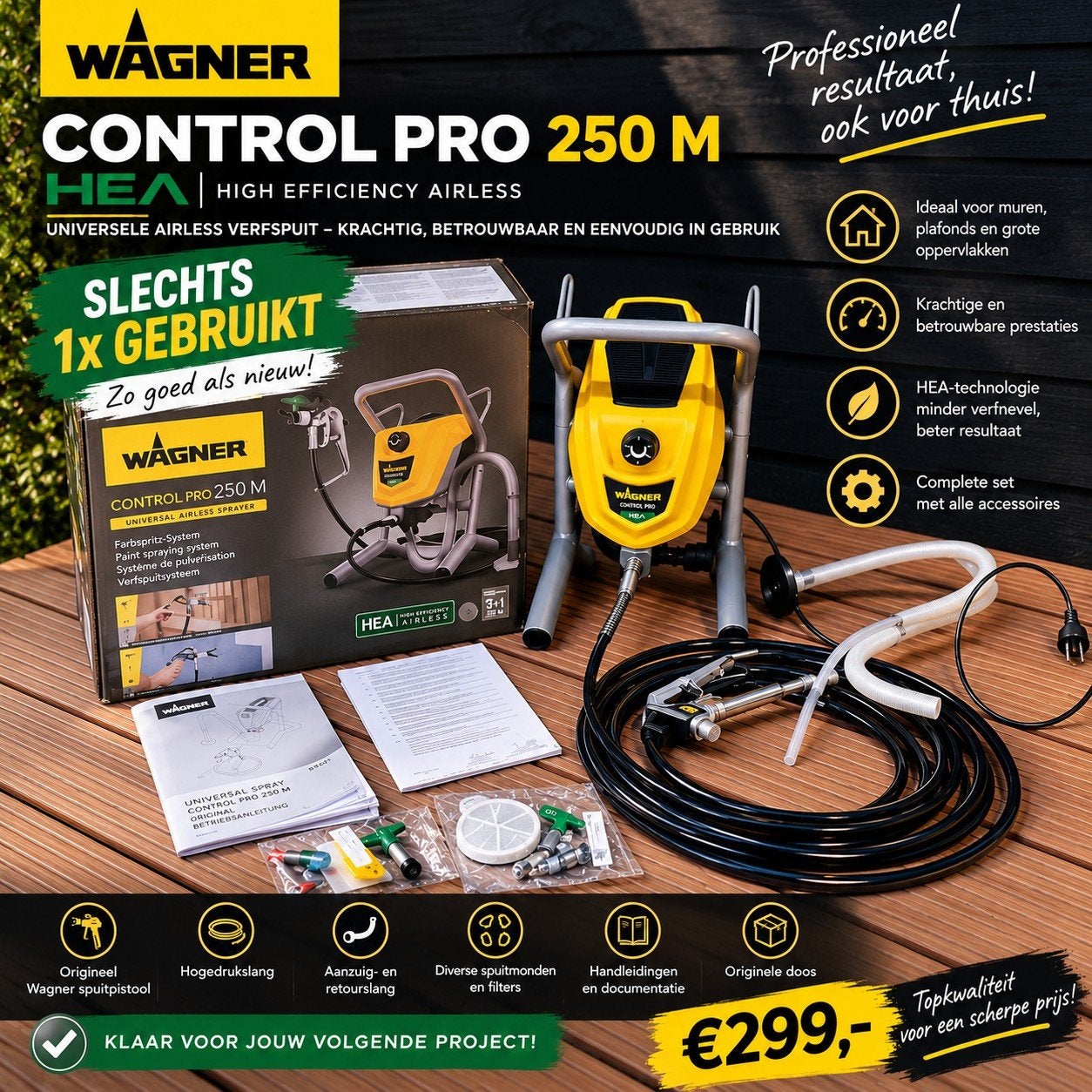 Wagner Control Pro 250 M HEA – slechts 1x gebruikt –compleet, Ophalen, Zo goed als nieuw, Elektrisch