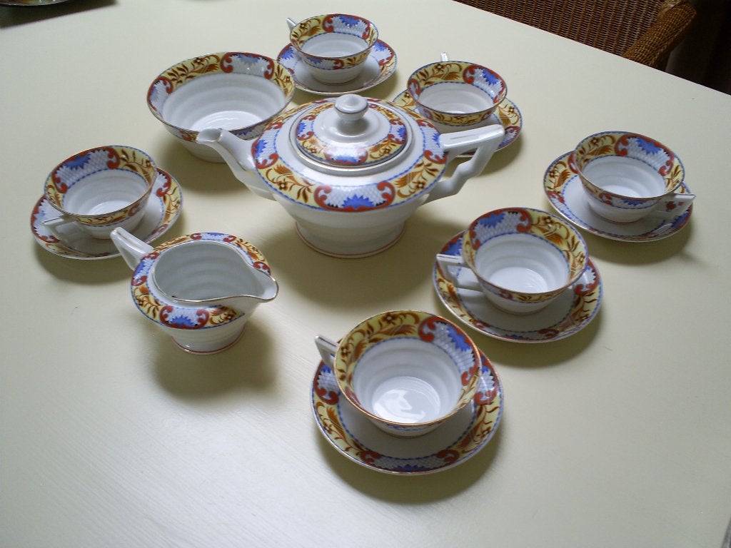 Antiek Servies kop en schotel theepot melkkan schaaltje, Ophalen