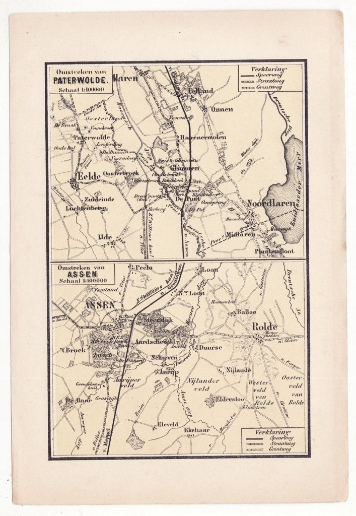 Paterswolde / Assen litho landkaartjes 1878, Gelezen, Verzenden, Landkaart, 1800 tot 2000