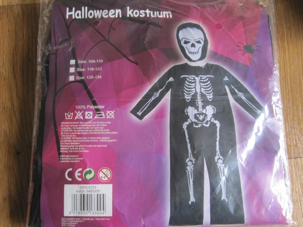 Carnaval skeletpakje incl. handschoentjes mt 104/110 Nieuw., Kinderen en Baby's, Carnavalskleding en Verkleedspullen, Ophalen of Verzenden