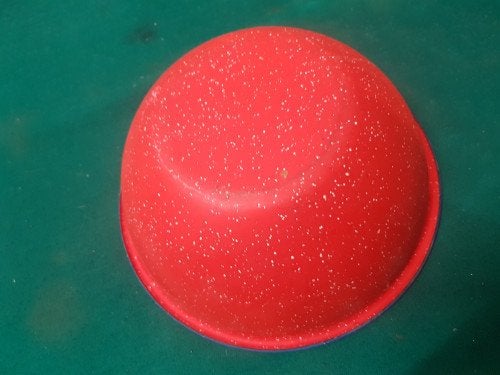 -	Schaal emaille blauw en rood vintage, Verzamelen, Retro, Ophalen of Verzenden