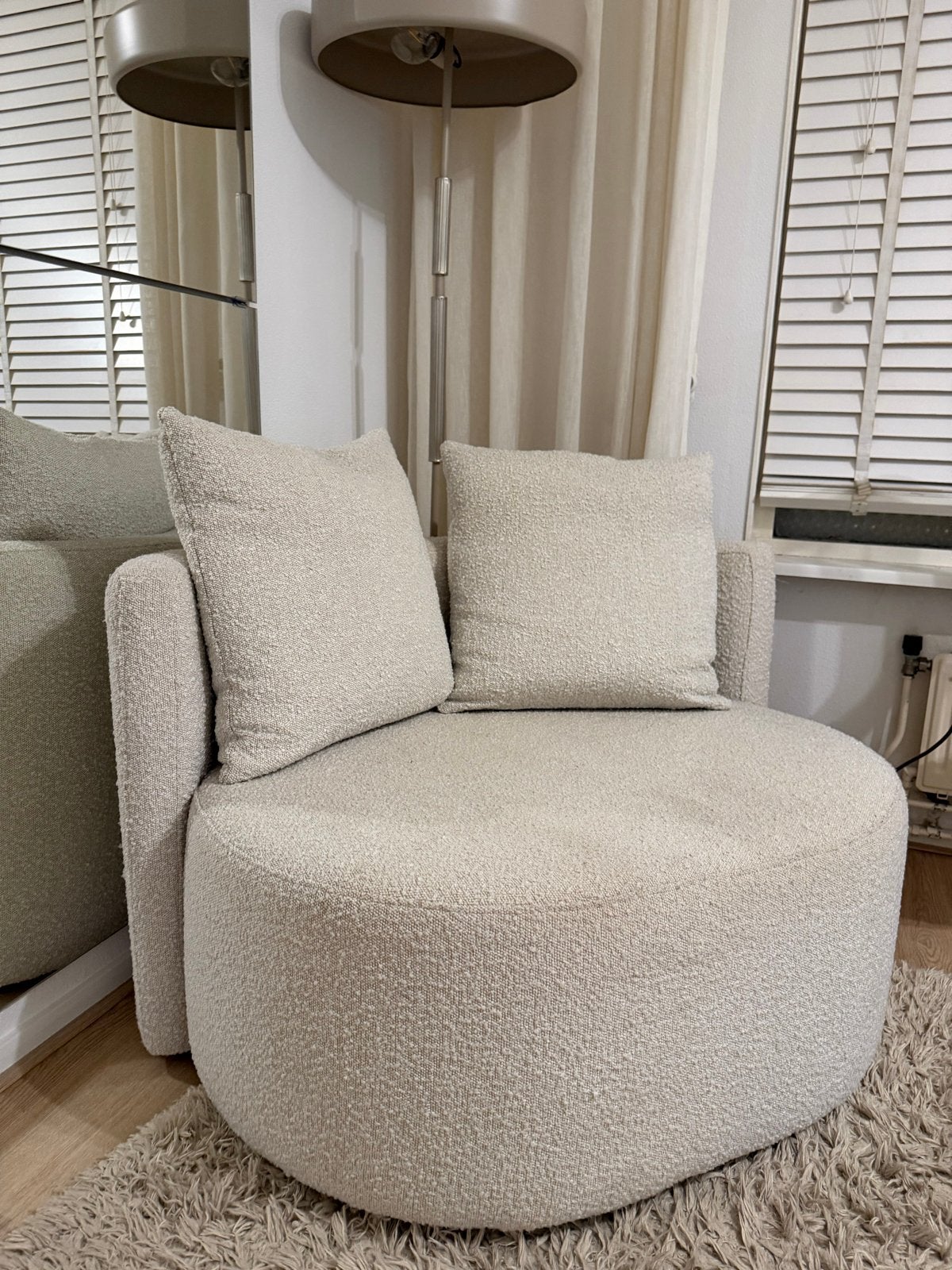 Comfortabele Bouclé Fauteuil - Crème Wit, Huis en Inrichting, Ophalen, Zo goed als nieuw, Stof, 75 tot 100 cm