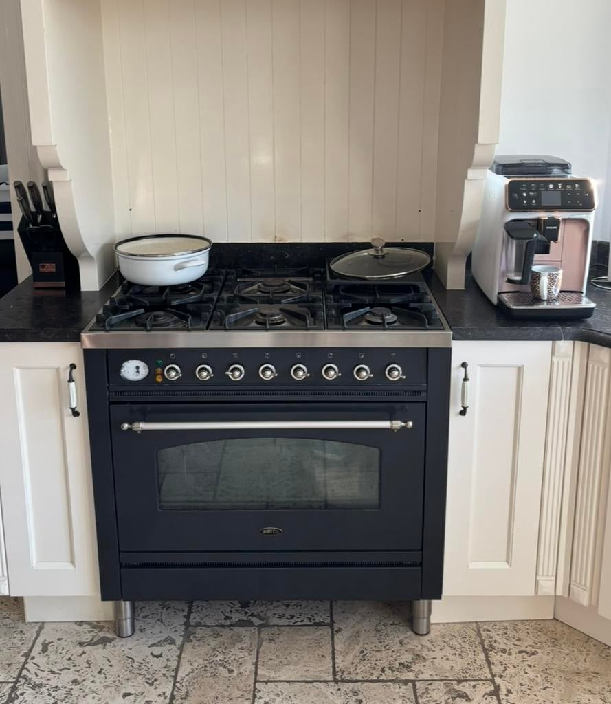 Boretti 6 pits gasfornuis met oven zwart, Ophalen, Gebruikt, Warmhoudplaat, 60 cm of meer