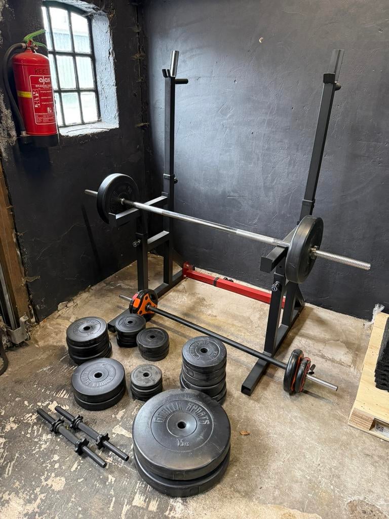 Barbel stang 30mm + Dumbelstangen + Squat rack verstelbaar., Ophalen, Zo goed als nieuw, Overige typen
