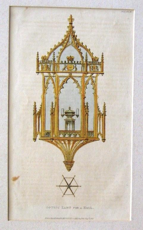 Prent Gothic Lamp for a Hall 1825 R. Ackermann, Antiek en Kunst, Ophalen of Verzenden