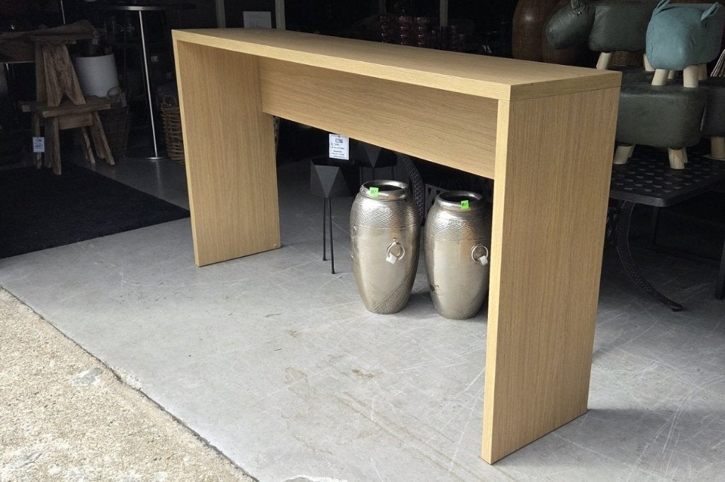 Lange bartafel statafel wandtafel balie melamine houtlook, 5 krukken of meer, Ophalen, Zo goed als nieuw, 90 cm of meer