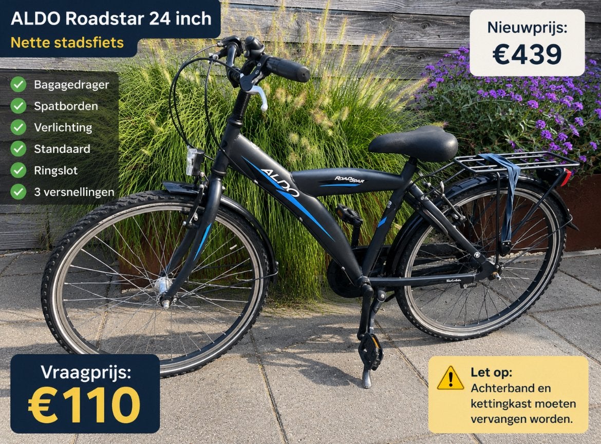 ALDO Roadstar 24 inch – nette stadsfiets, Ophalen, Velgrem, Versnellingen, Gebruikt