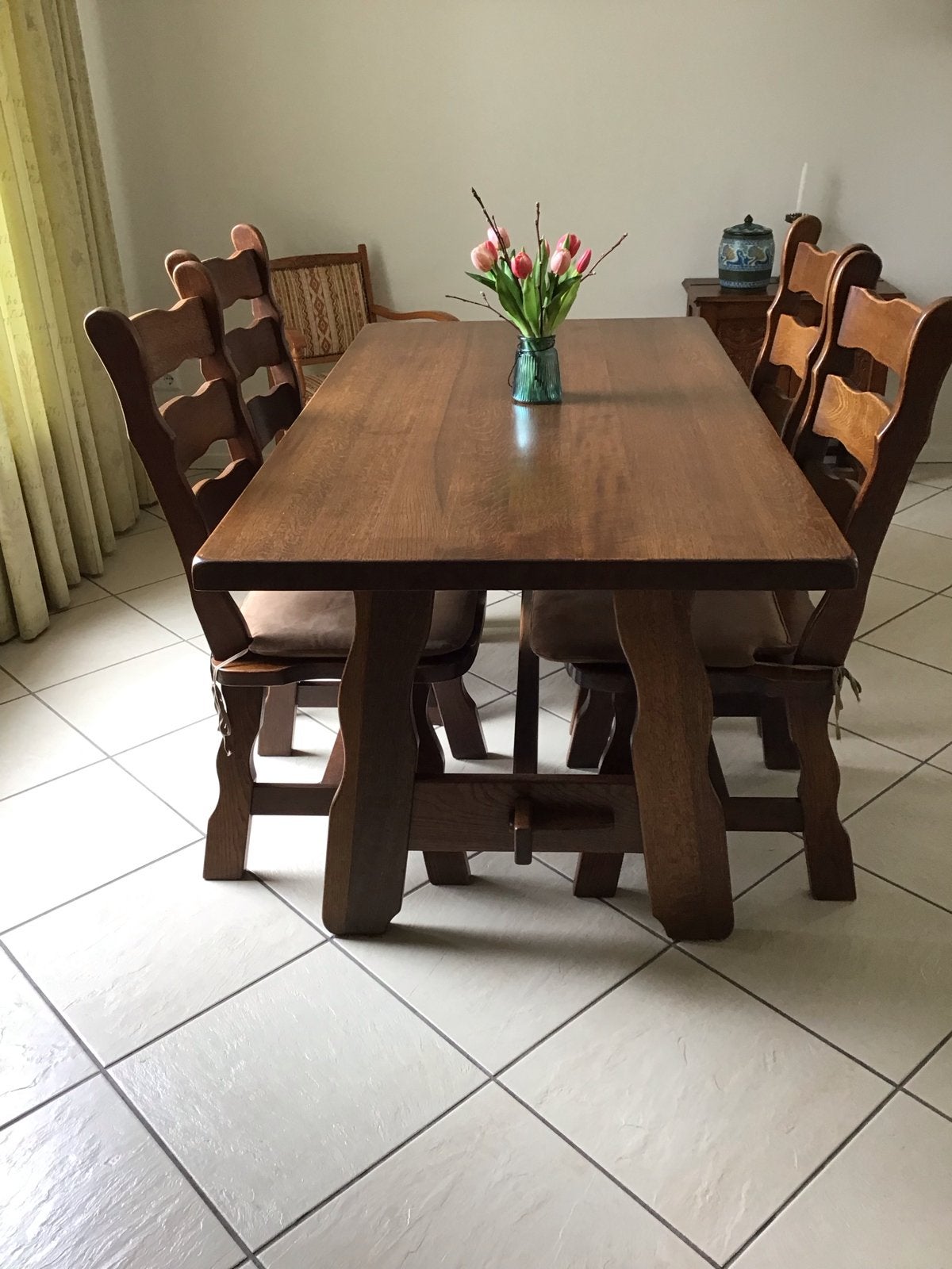Massief eiken eettafel met 4 stoelen, Ophalen