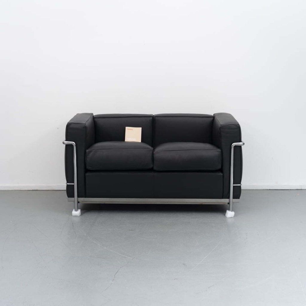 Cassina LC2 Bank 2-Zits Zwart Leer, Niet ingevuld, Nieuw, Niet ingevuld, Niet ingevuld