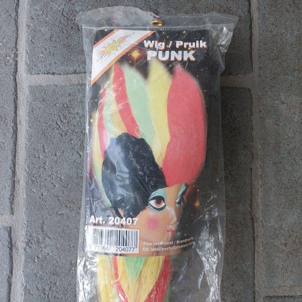 Pruik Punk - Rood/Geel/Groen - Carnaval - Nieuw, Ophalen of Verzenden, Nieuw, Carnaval