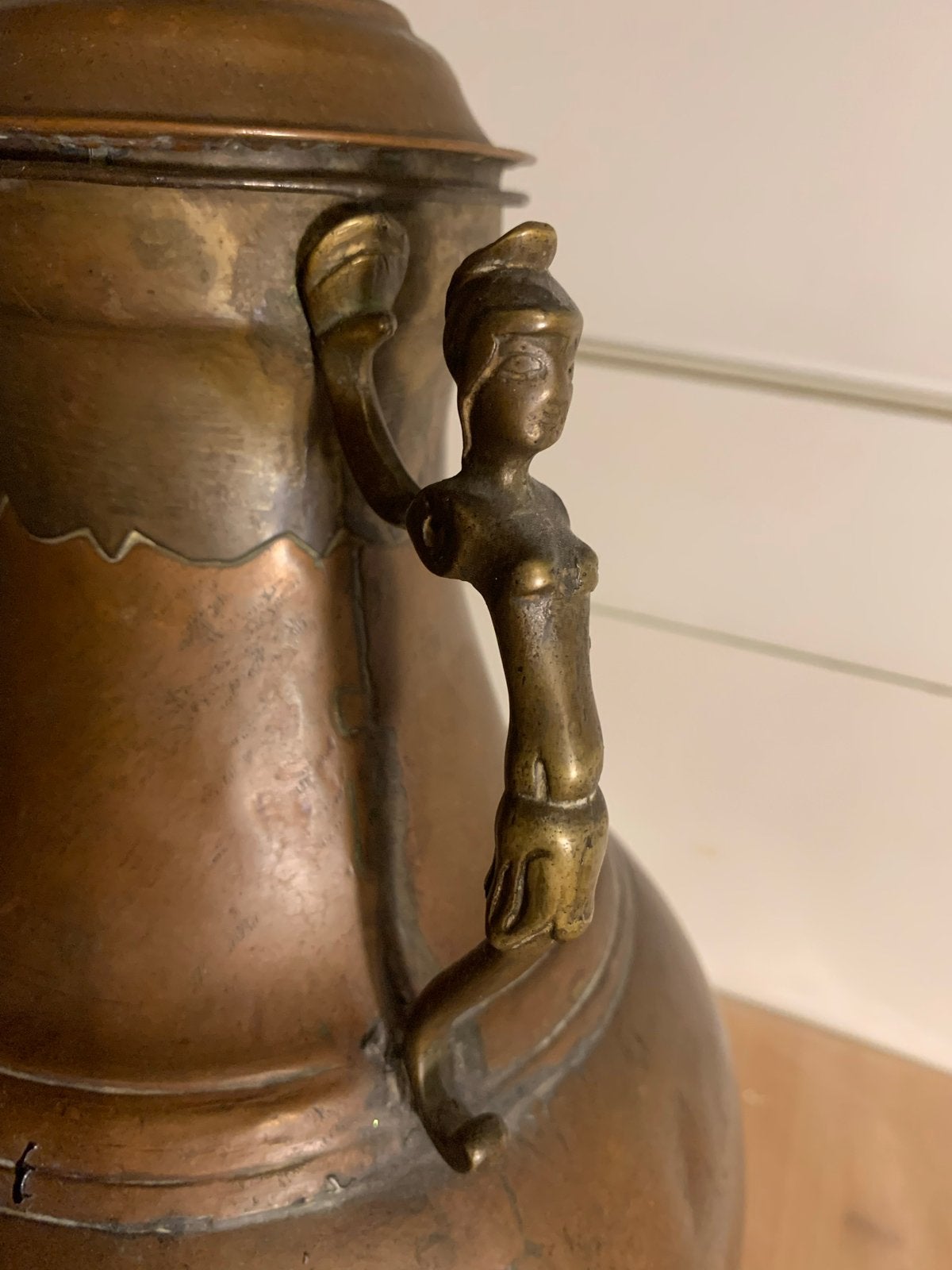 Antieke koperen waterkan met bronzen handvatten, Ophalen, Koper