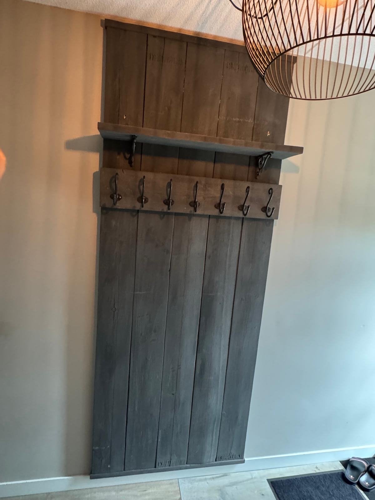 Steigerhouten wandkapstok met plank en haken, Gebruikt, 200 cm of meer, Hout, Ophalen